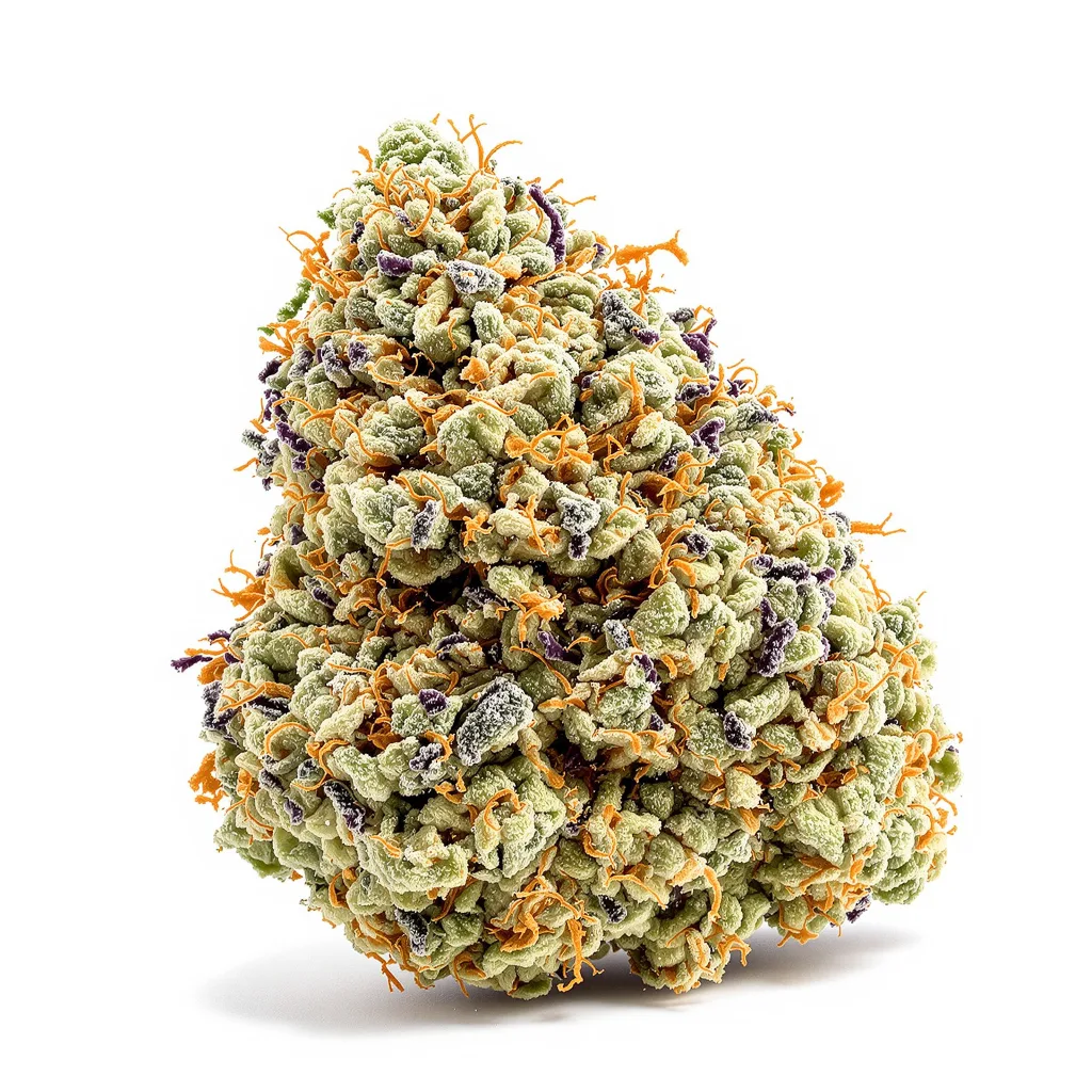 Cheeseburger 38% indica / 62% sativa flower with visible trichomes