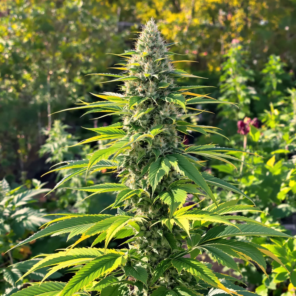 Chem D.O.G. 55% indica / 45% sativa flower with visible trichomes