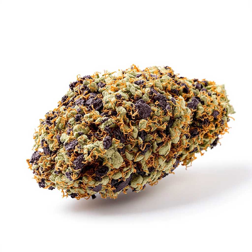 Cherries Jubilee 69% indica / 31% sativa flower with visible trichomes