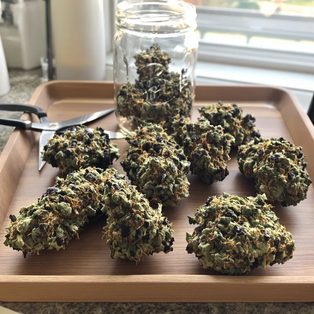 Chocolate Chunk 67% indica / 33% sativa flower with visible trichomes