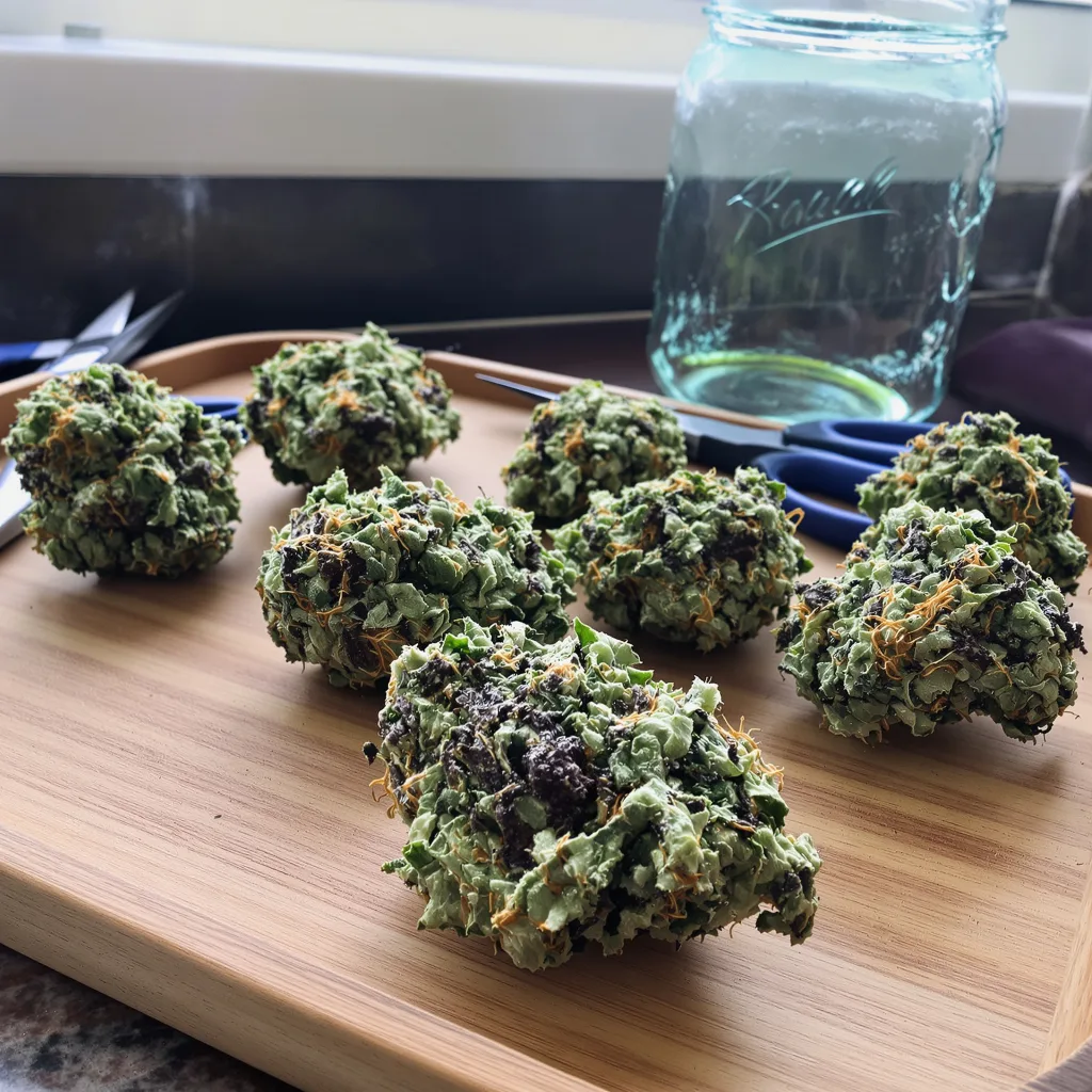 Chocolate Kush 65% indica / 35% sativa flower with visible trichomes