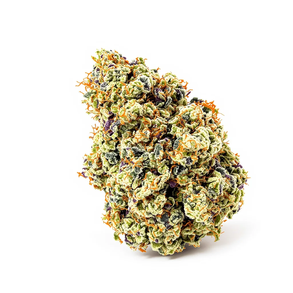 Chupacabra 58% indica / 42% sativa flower with visible trichomes