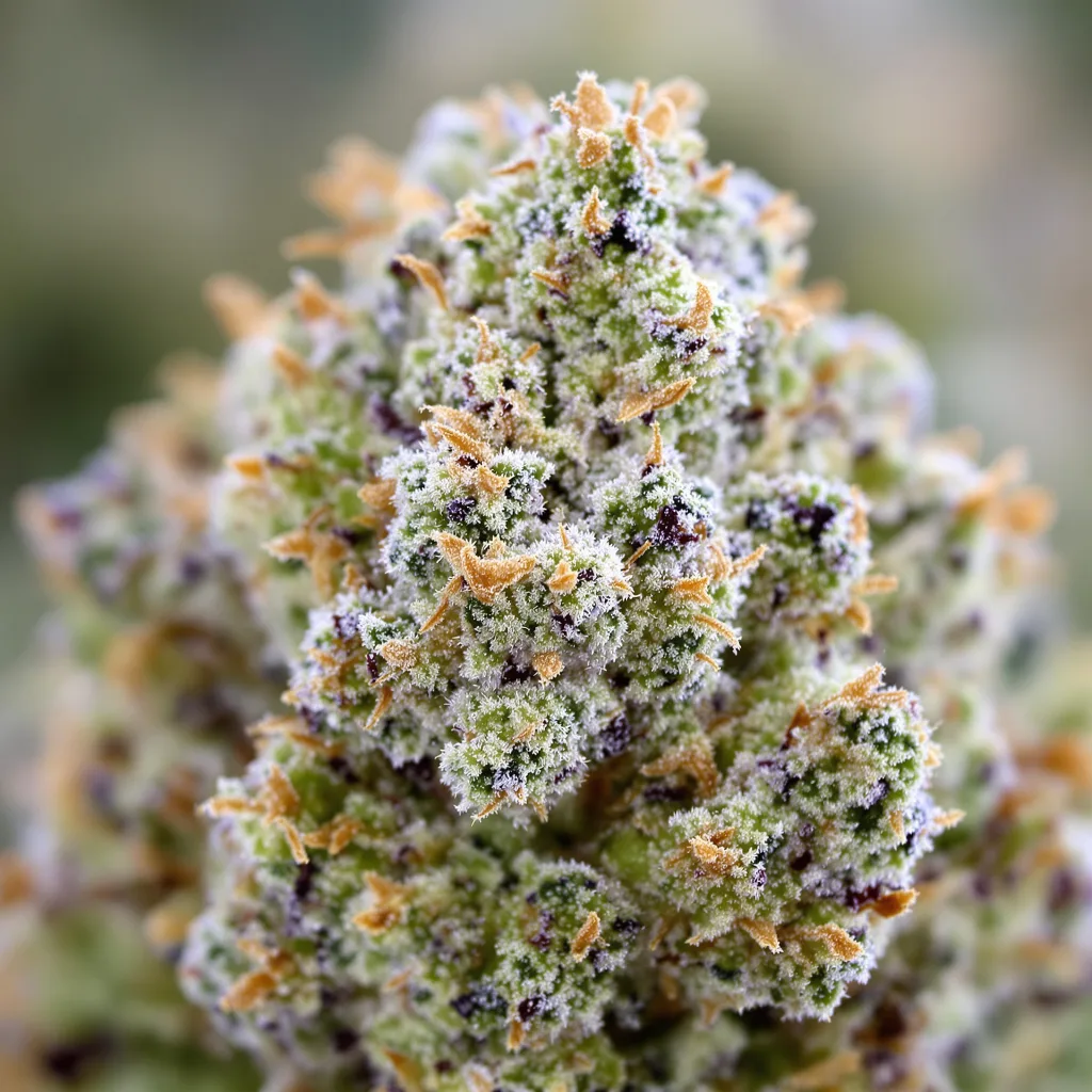 Colombian Gold cannabis bud close-up showing open-bud structure with orange pistils