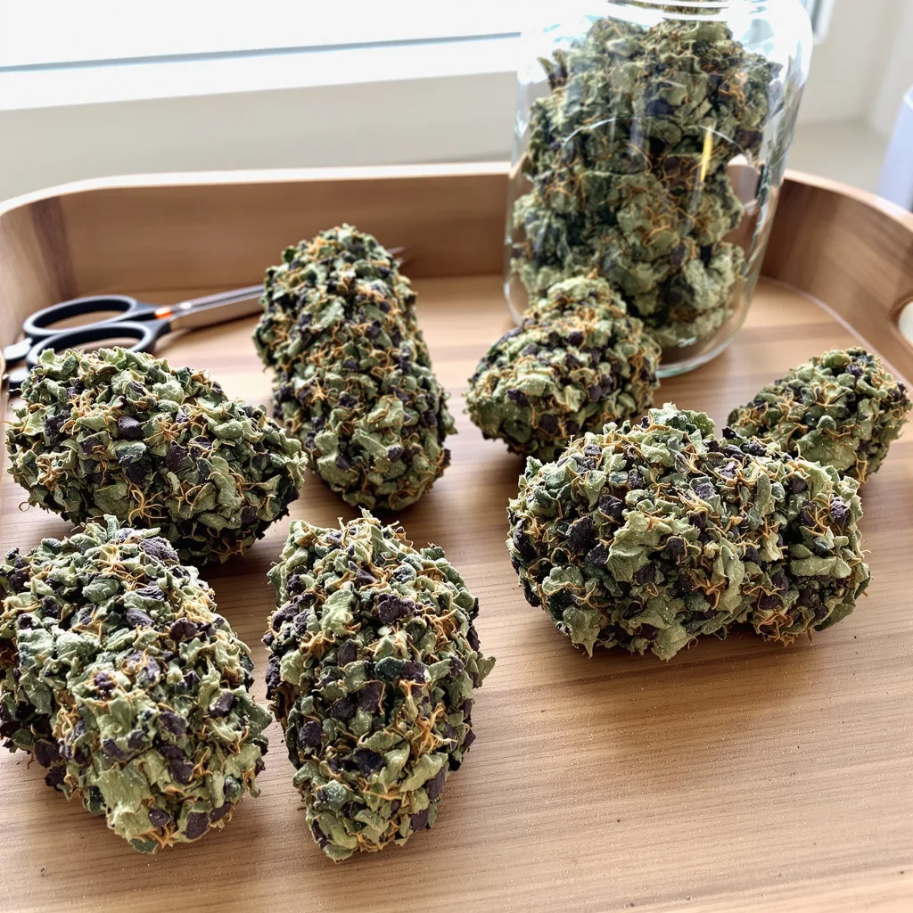 Critical Kush 87% indica / 13% sativa flower with visible trichomes
