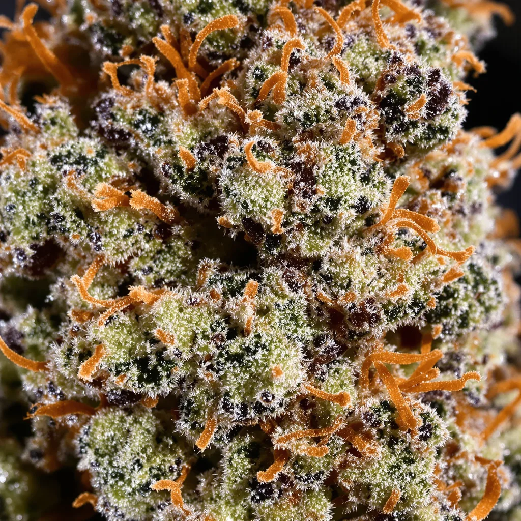 Dakini Kush cannabis bud close-up showing dense purple-tinged calyxes