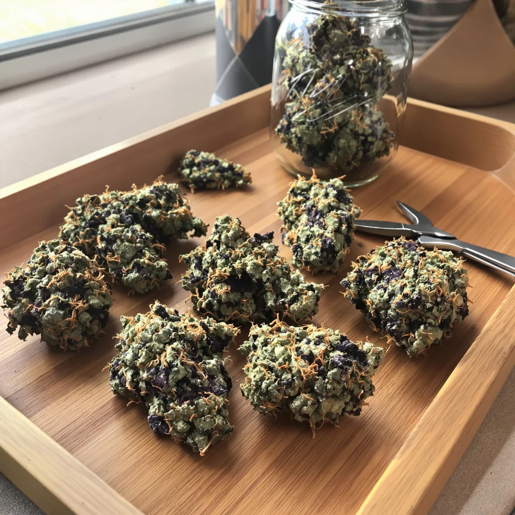 Dawgfather OG 88% indica / 12% sativa flower with visible trichomes