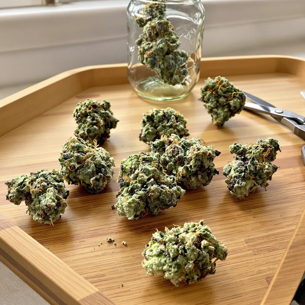 Diamond Valley Kush 46% indica / 54% sativa flower with visible trichomes