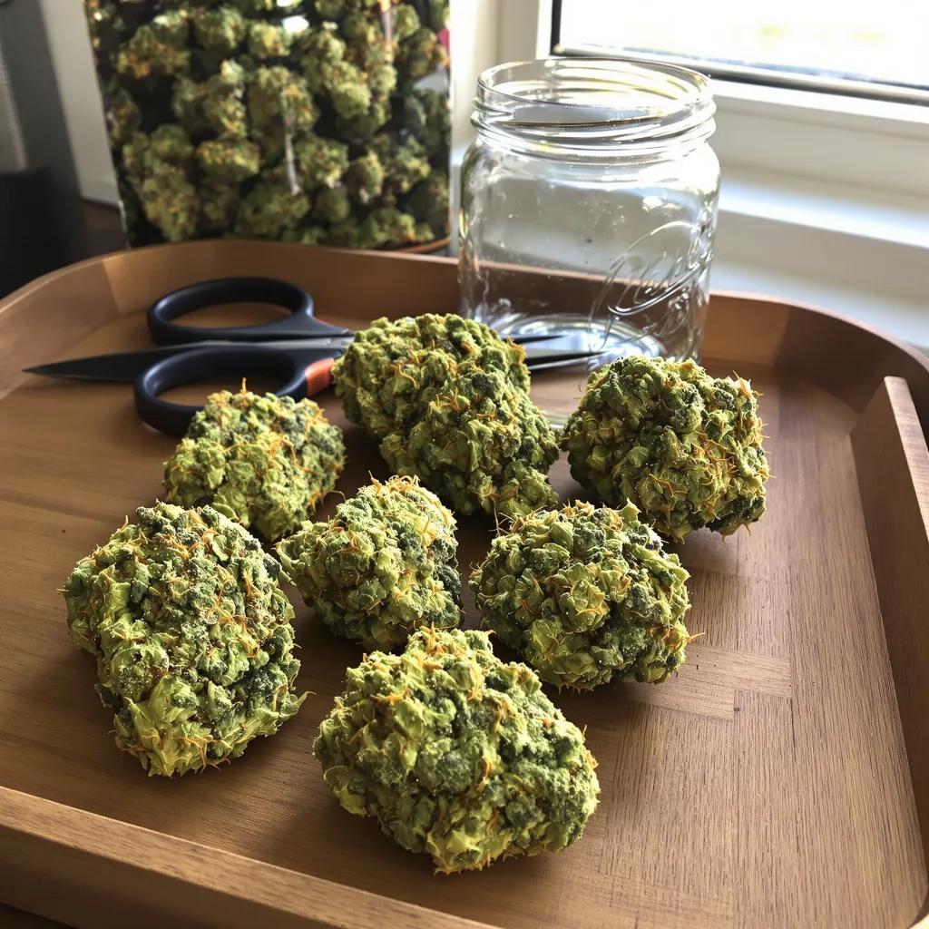 Dirty Girl 30% indica / 70% sativa flower with visible trichomes