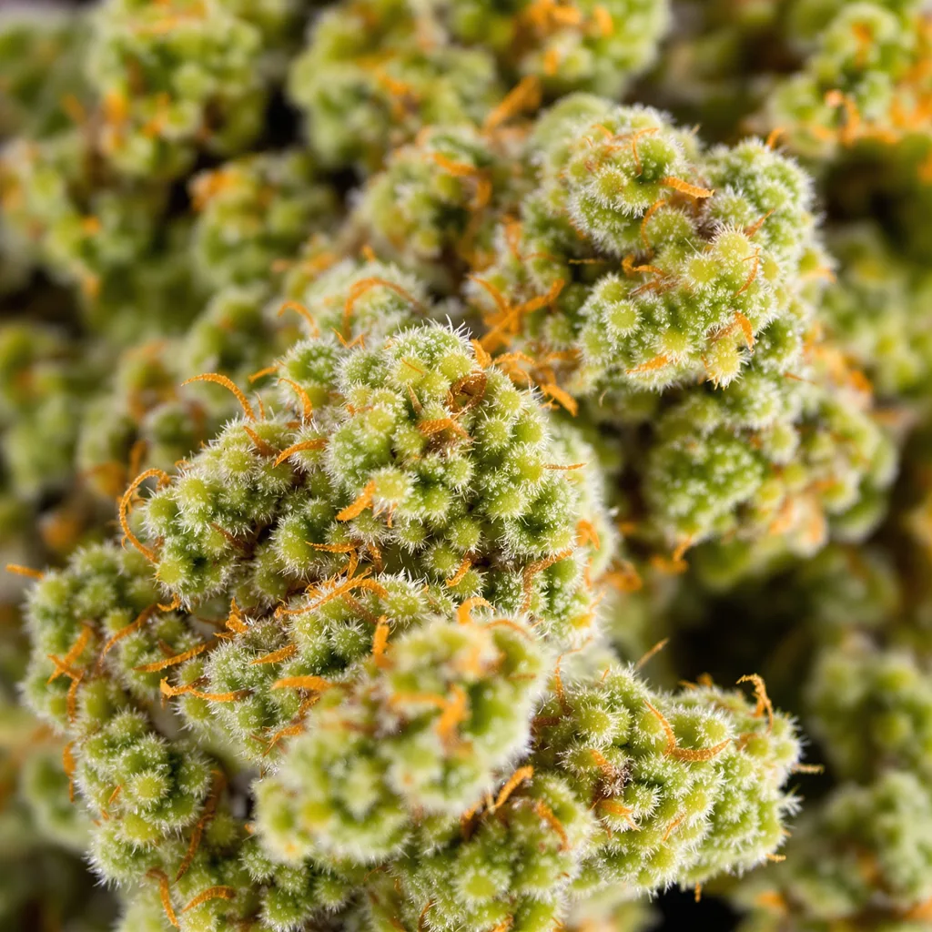Dirty Girl cannabis bud close-up showing lime-green airy structure