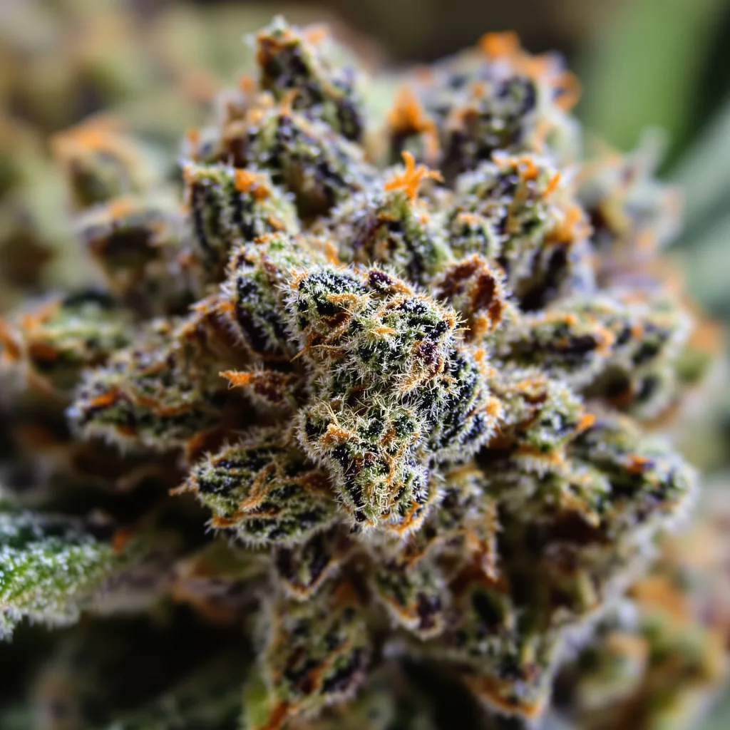 Disney Blue cannabis bud close-up showing dense purple-tinged calyxes