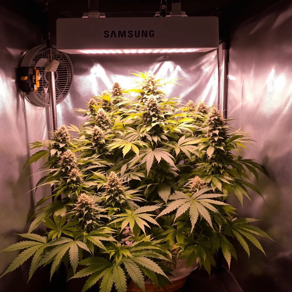 DJ Short Blueberry cannabis plant in flowering stage — Short feminised