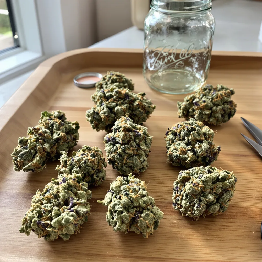 Do-Si-Dos 56% indica / 44% sativa flower with visible trichomes