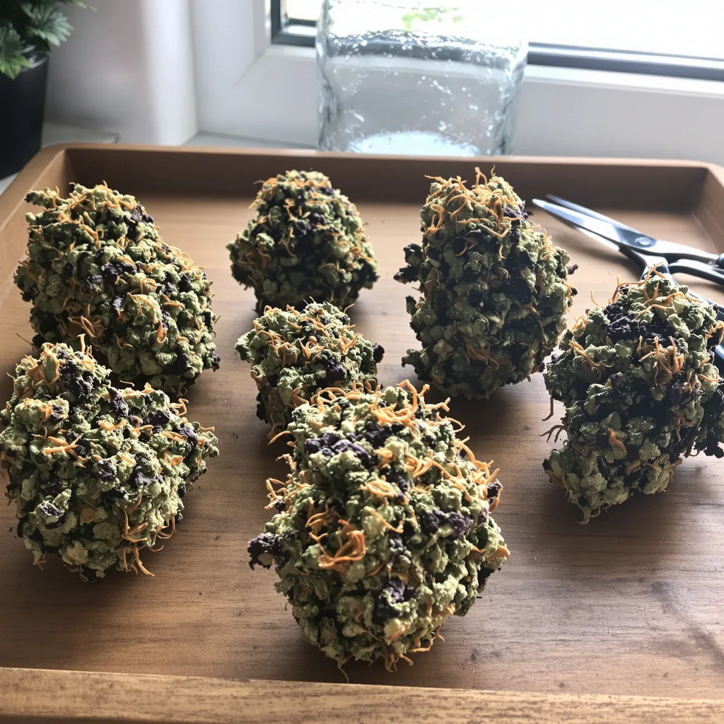 Dosi Punch 86% indica / 14% sativa flower with visible trichomes