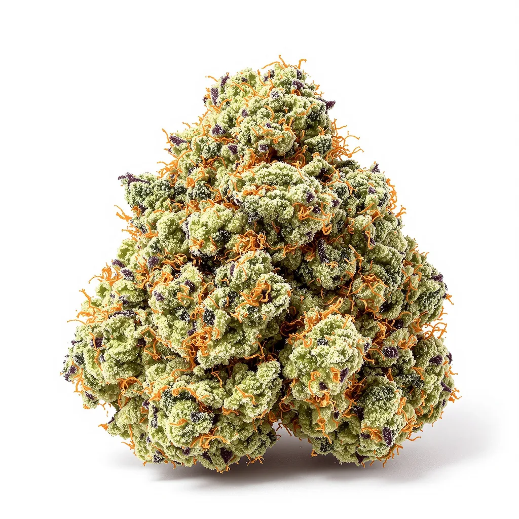 Dr. Who 56% indica / 44% sativa flower with visible trichomes