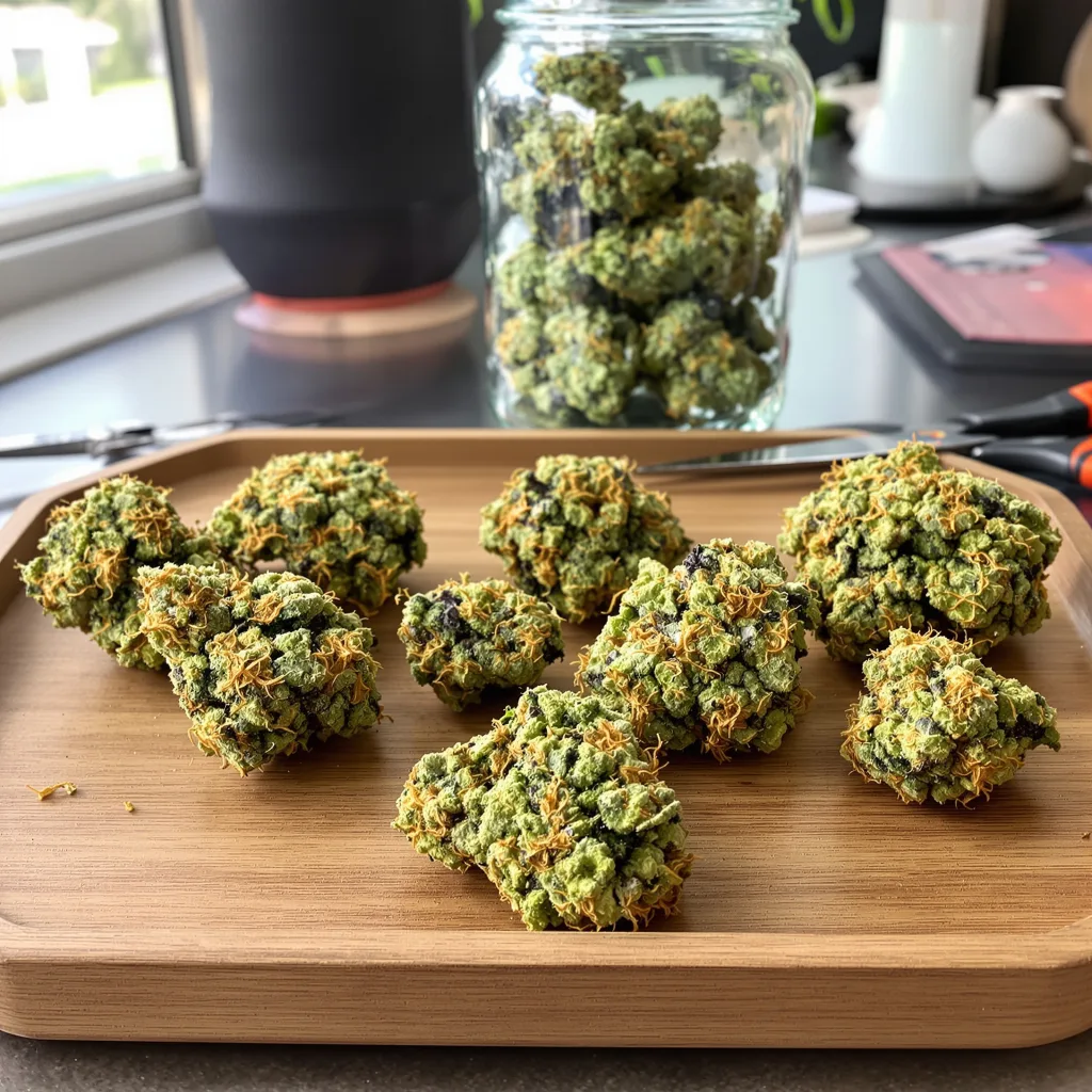 Durban Poison 36% indica / 64% sativa flower with visible trichomes