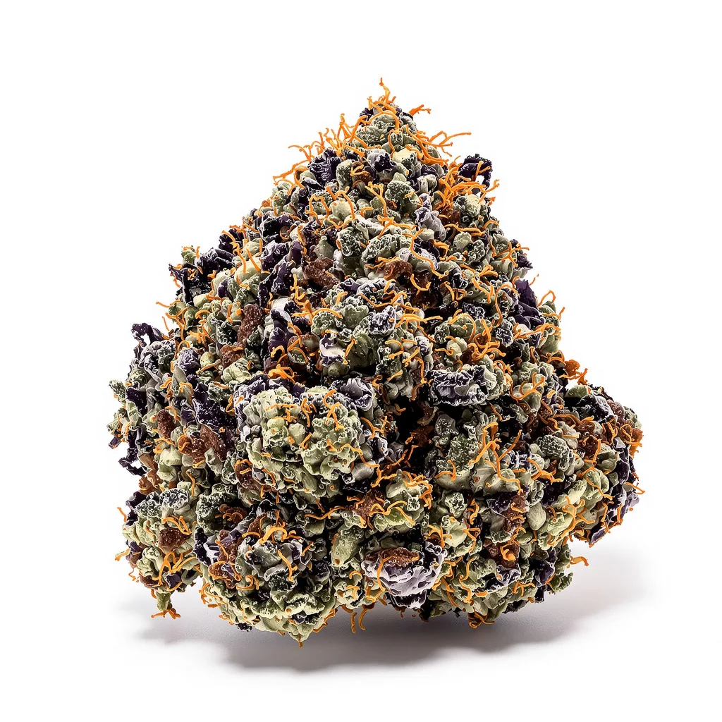 Dynamite 85% indica / 15% sativa flower with visible trichomes