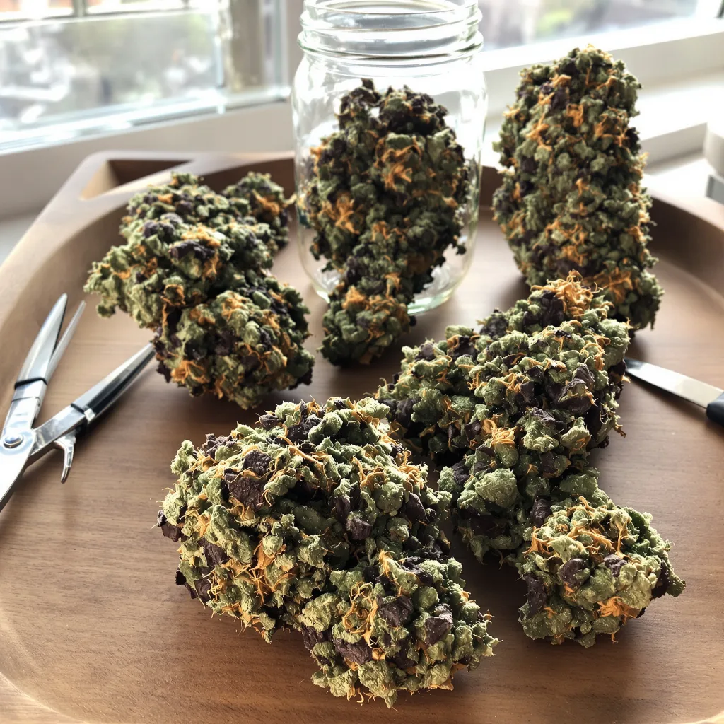 Flowerbomb Kush 67% indica / 33% sativa flower with visible trichomes