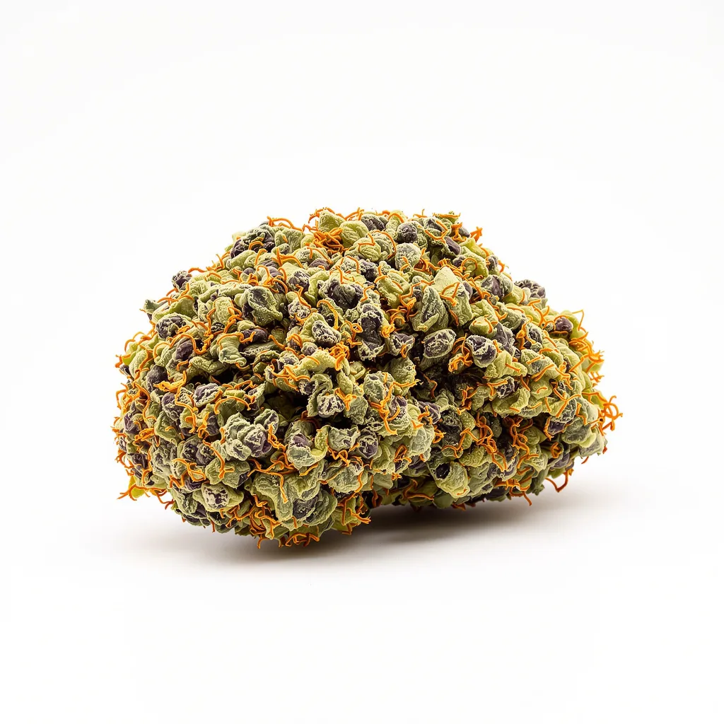 Fresh Cookies 73% indica / 27% sativa flower with visible trichomes