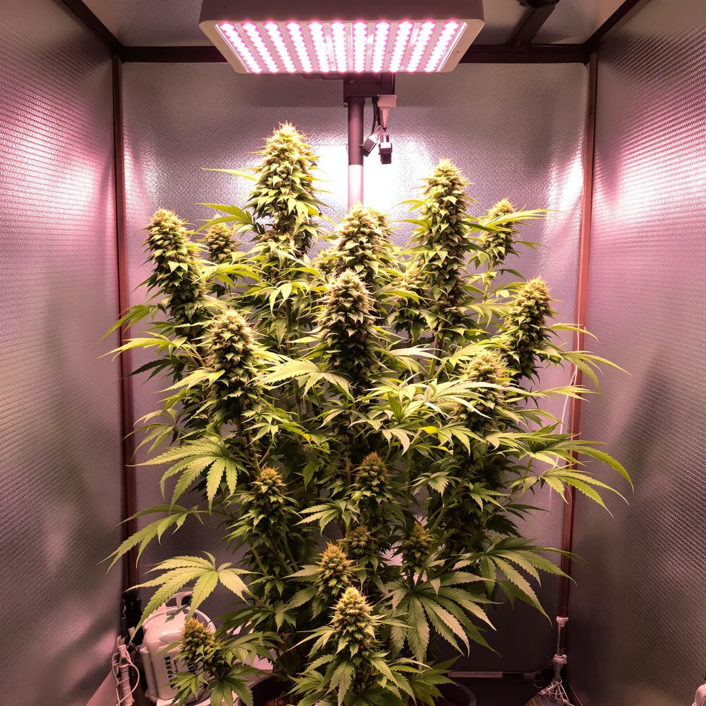 Frosty cannabis plant in flowering stage — Short feminised