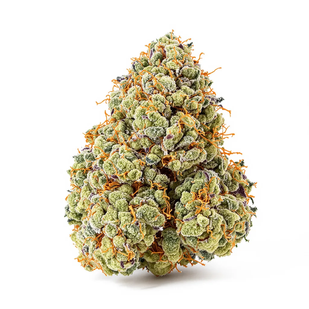 Fruity Pebbles 50% indica / 50% sativa flower with visible trichomes