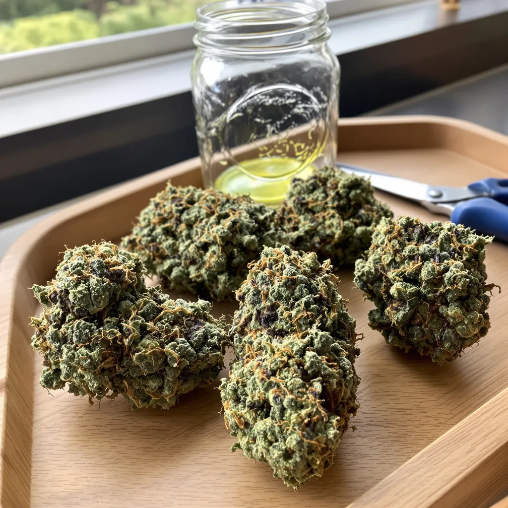 G.O.A.T Mixpack 45% indica / 55% sativa flower with visible trichomes