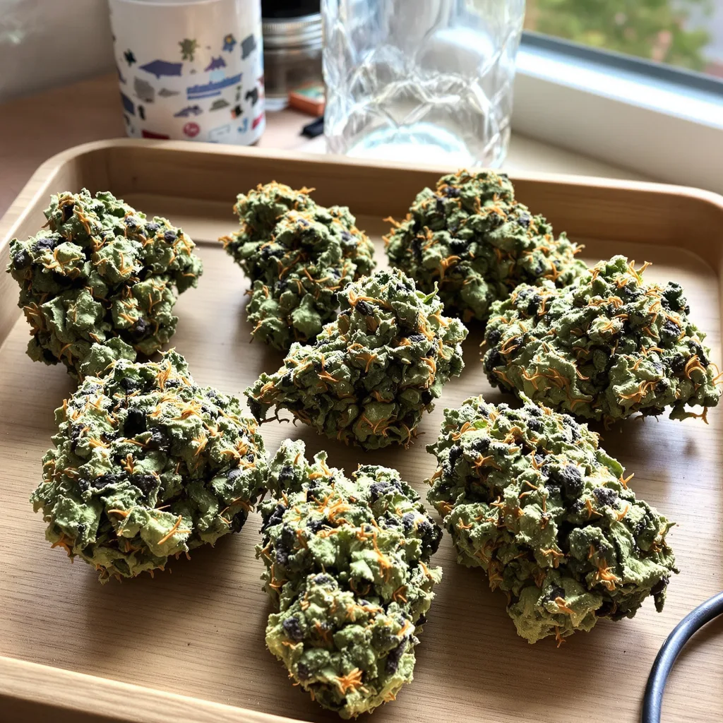 Gelato 44 36% indica / 64% sativa flower with visible trichomes