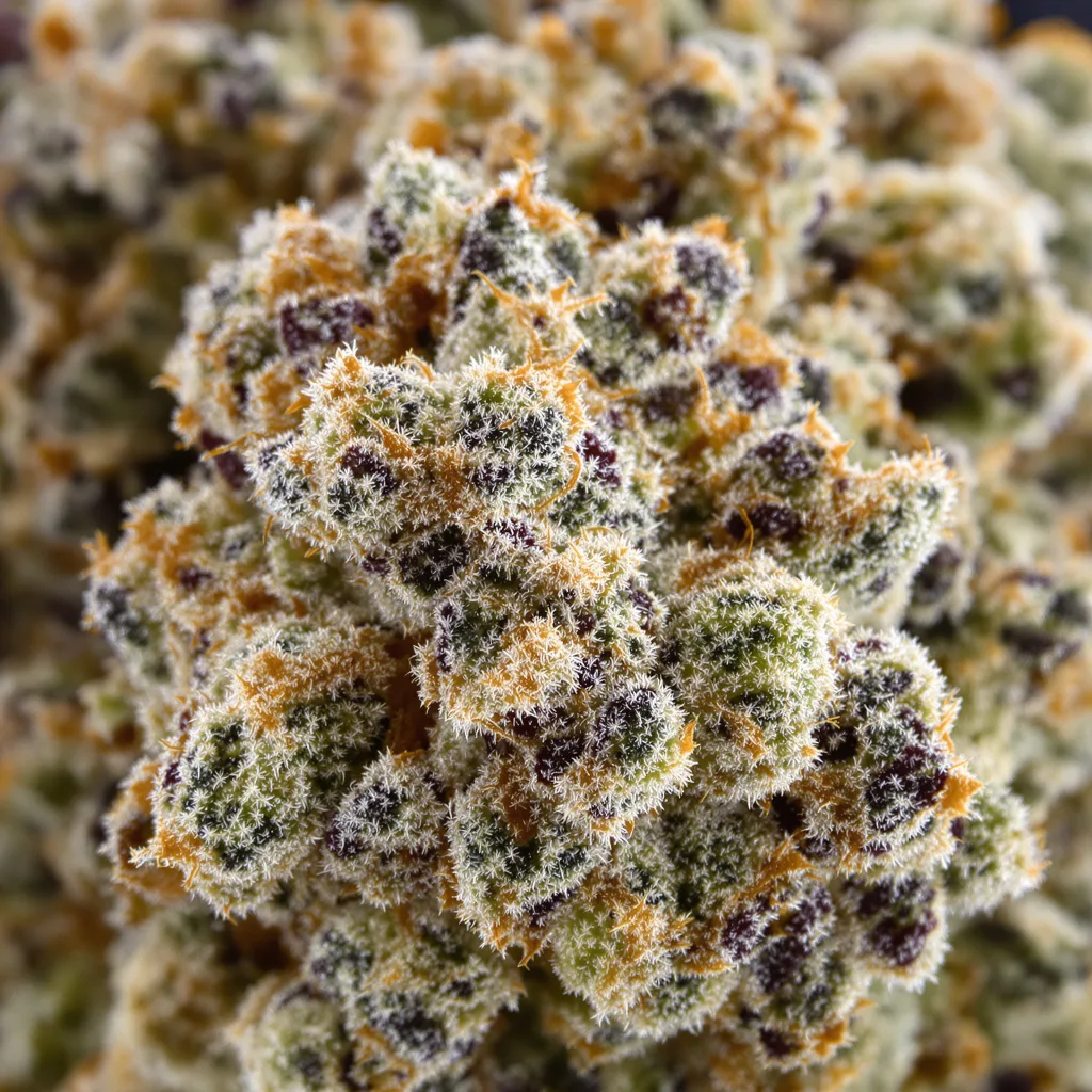 Goat Milk cannabis bud close-up showing open-bud structure with orange pistils