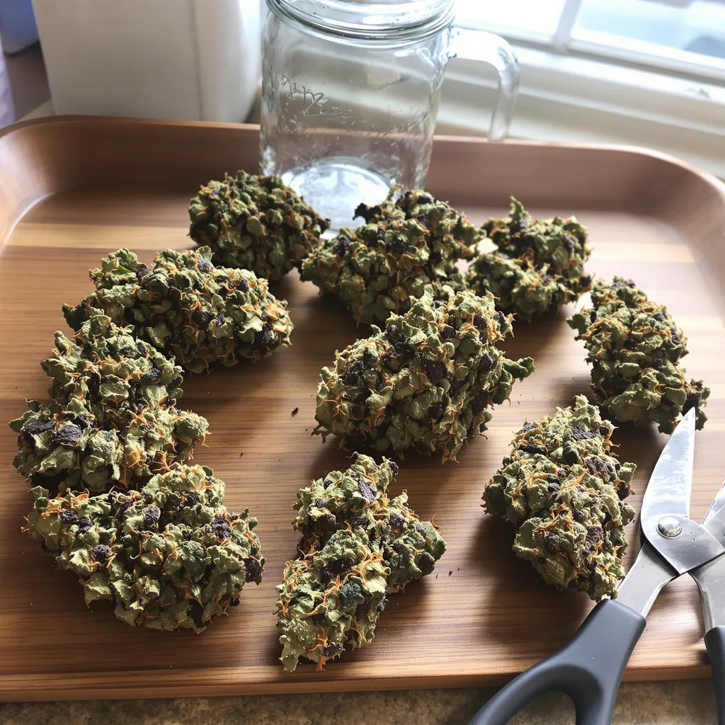 Gobbilygoo 68% indica / 32% sativa flower with visible trichomes