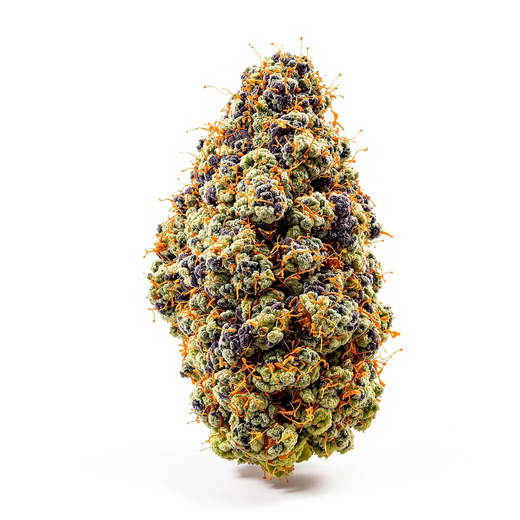 Godzilla Glue 69% indica / 31% sativa flower with visible trichomes