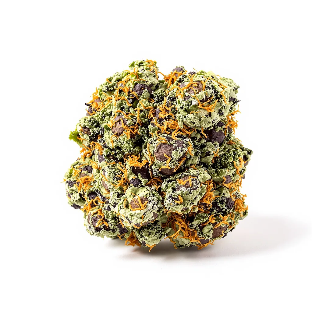 Goji OG Haze 71% indica / 29% sativa flower with visible trichomes