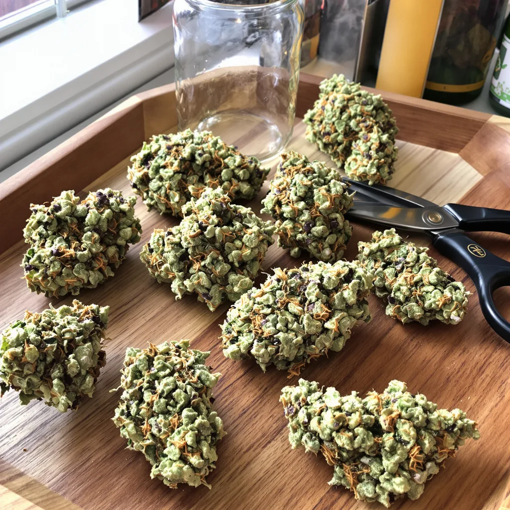 Gorilla Glue #4 55% indica / 45% sativa flower with visible trichomes