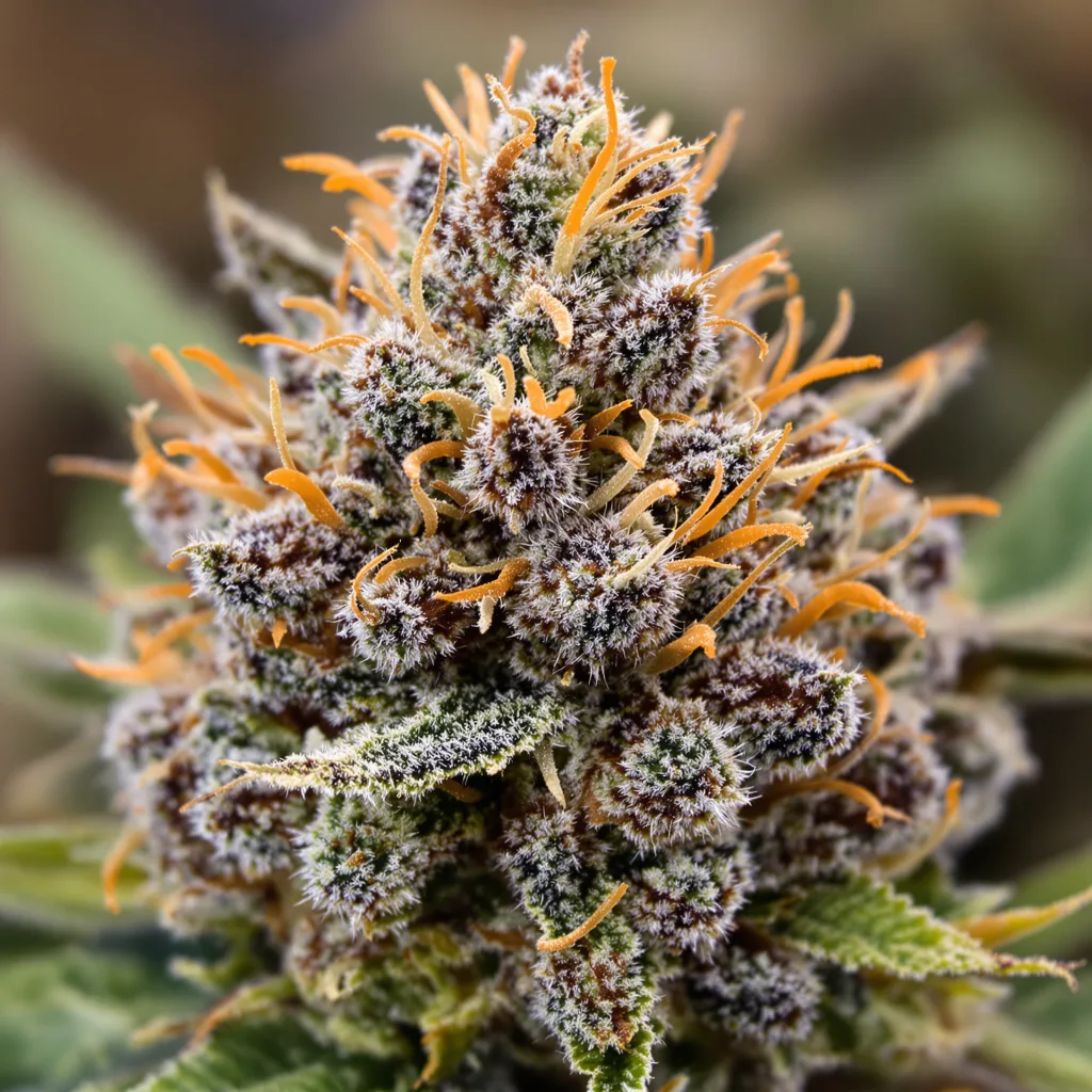 Grand Doggy Purps cannabis bud close-up showing dense purple-tinged calyxes