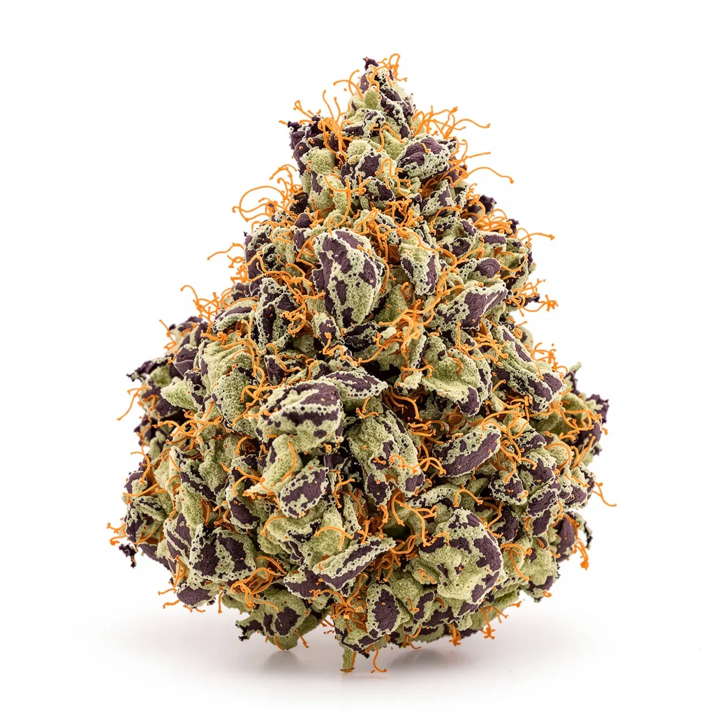 Grape Inferno 79% indica / 21% sativa flower with visible trichomes