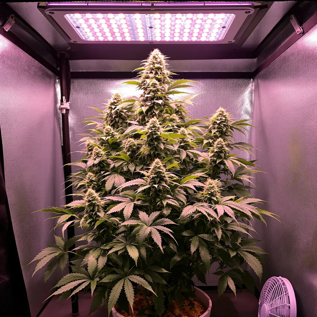 Grape Valley Kush cannabis plant in flowering stage — 90-120 cm. Medium feminised