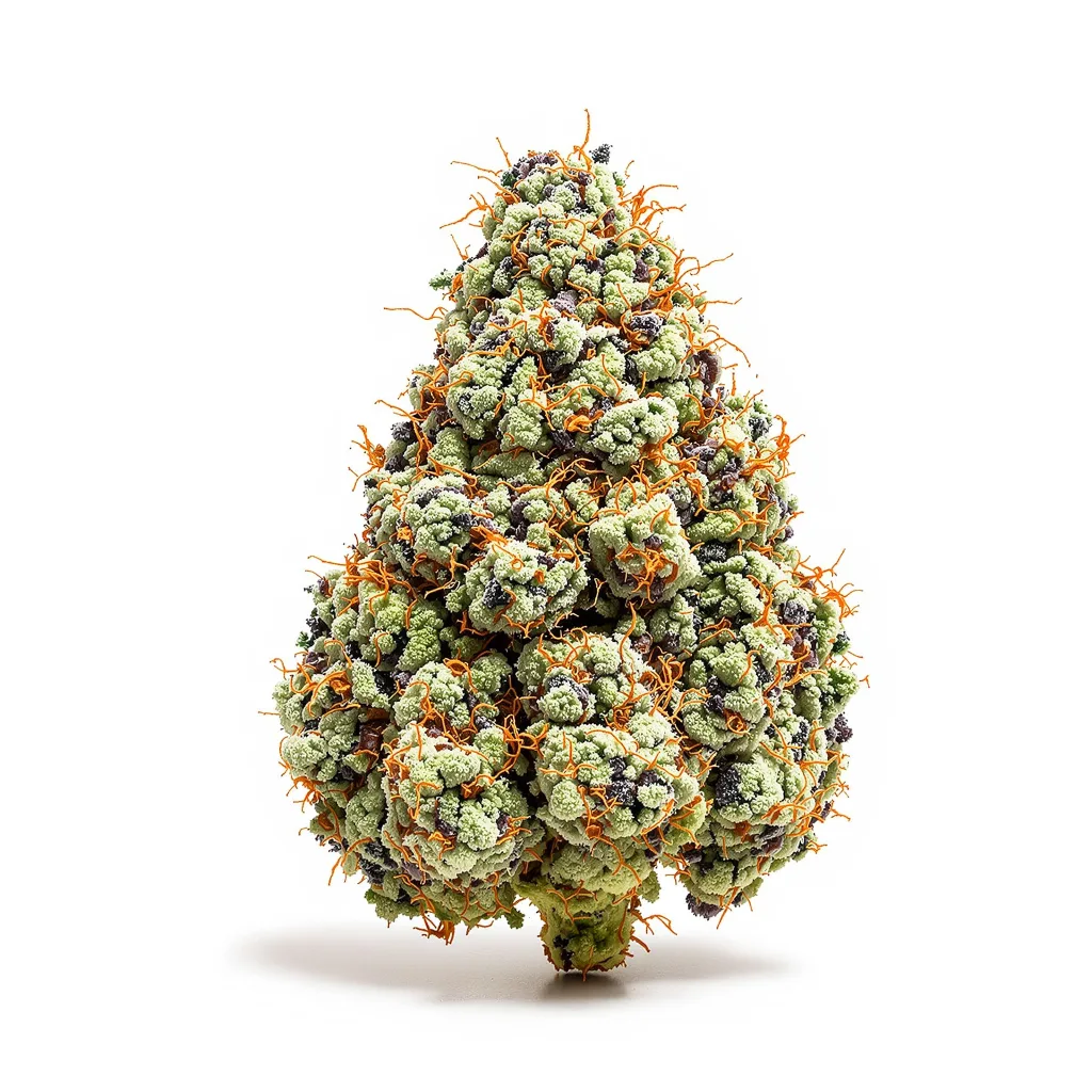 Green Avenger 47% indica / 53% sativa flower with visible trichomes