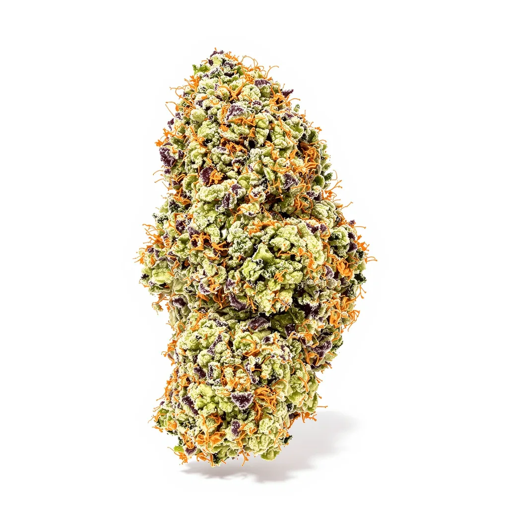 Green Cheese 56% indica / 44% sativa flower with visible trichomes