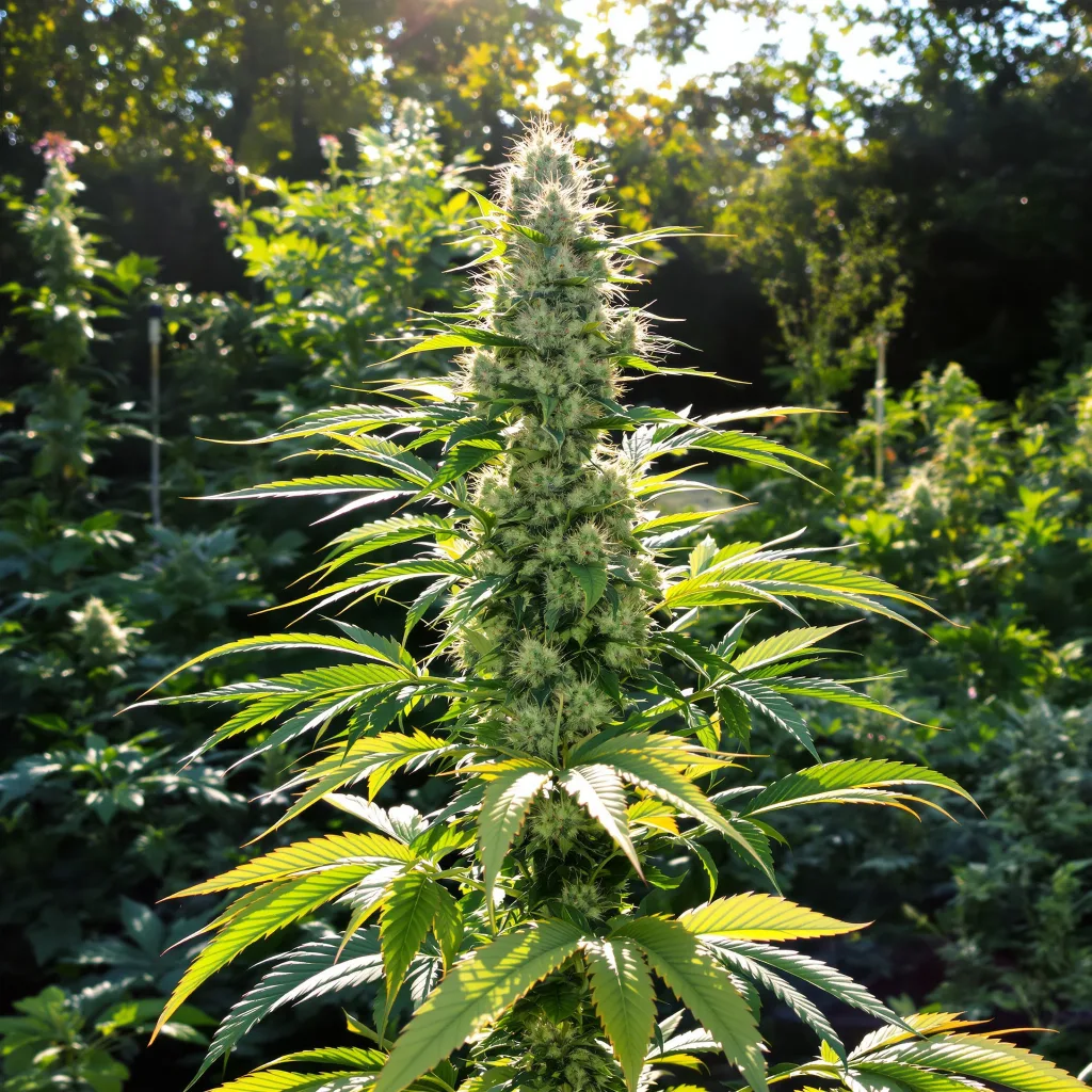 Green Goblin 48% indica / 52% sativa flower with visible trichomes