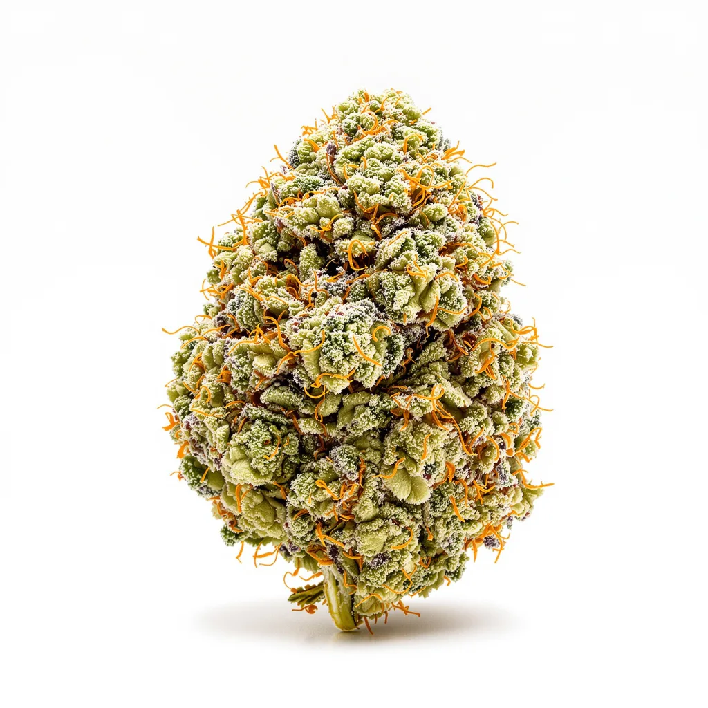 Green Goblin 48% indica / 52% sativa flower with visible trichomes