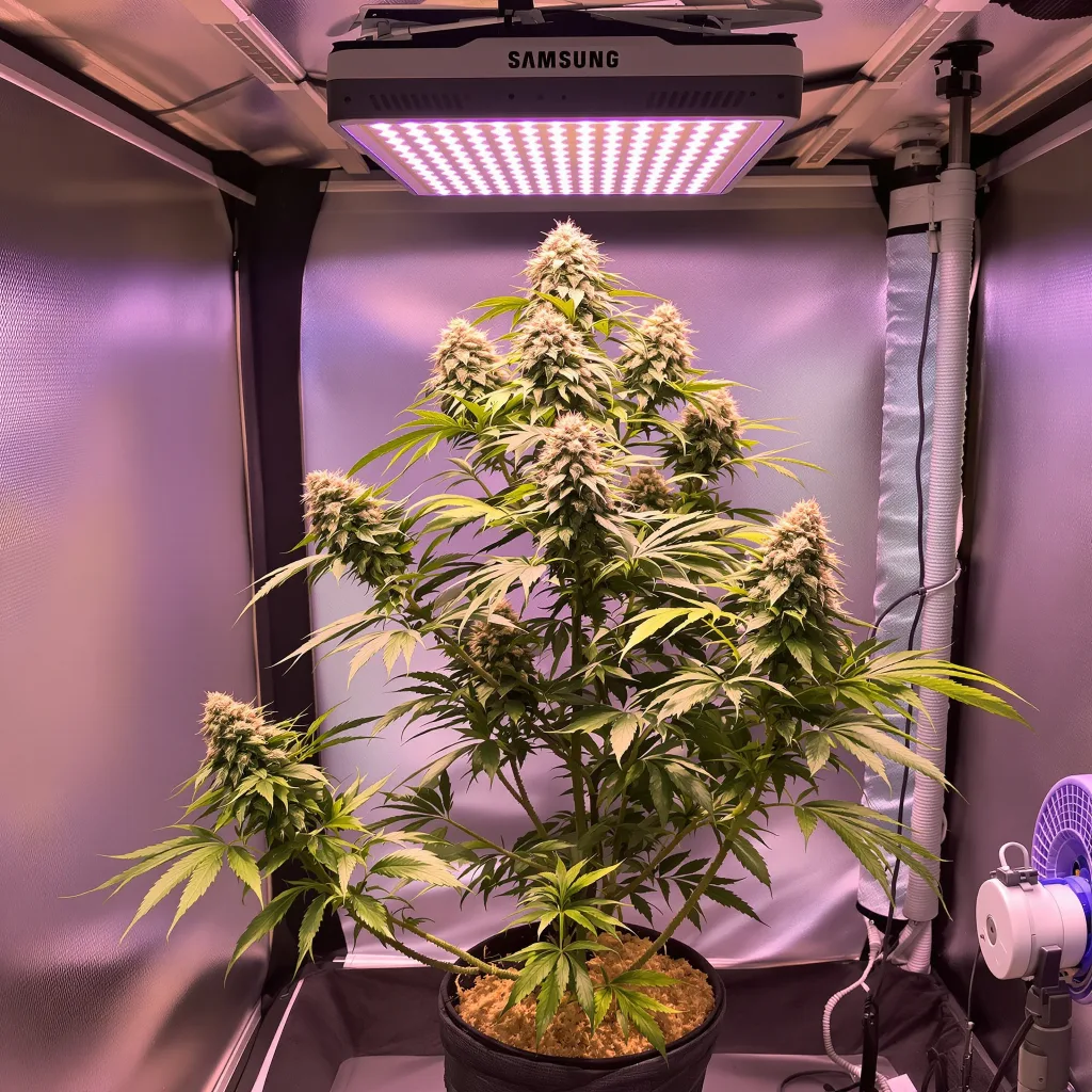Green Line OG cannabis plant in flowering stage — Short autoflower