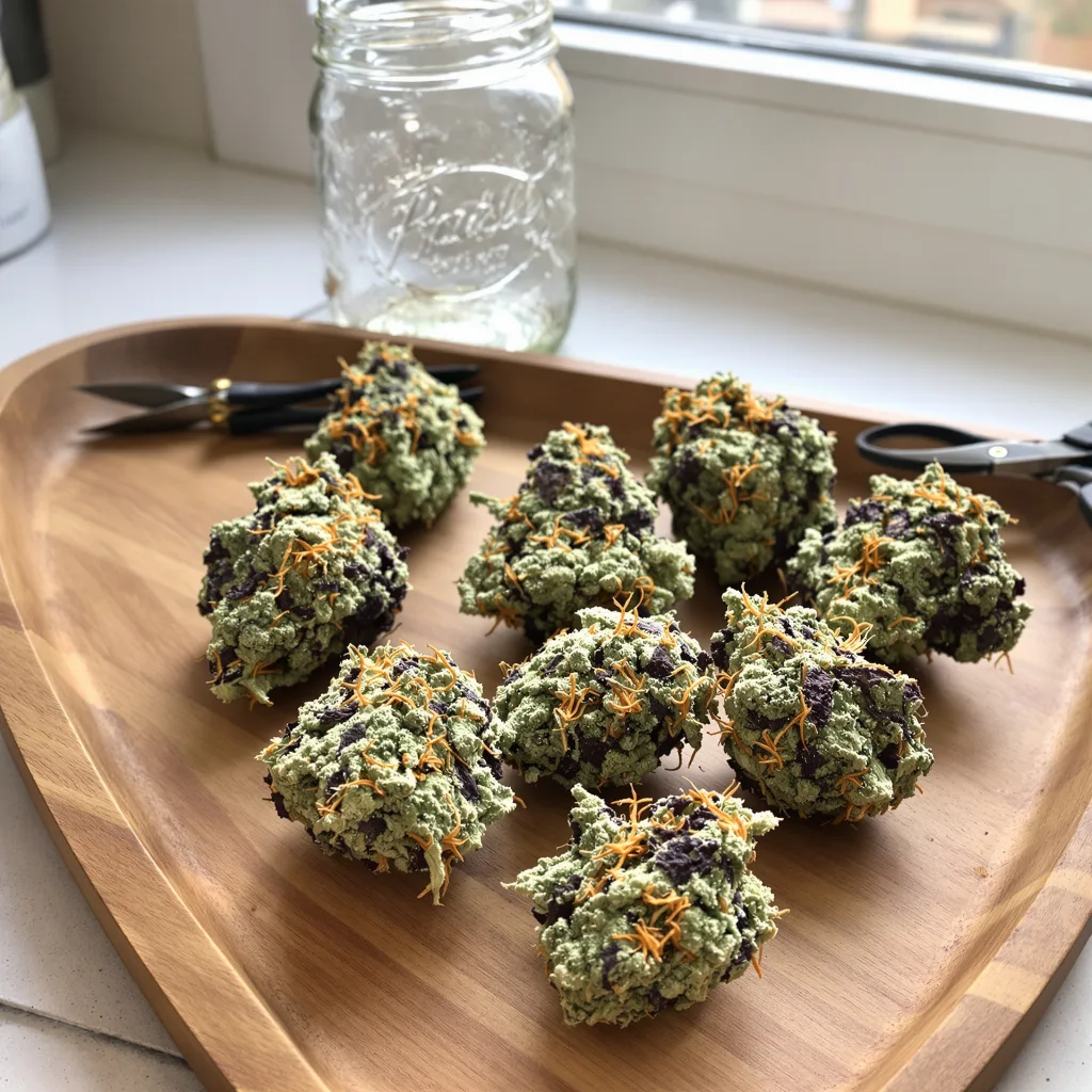 Green Line OG 63% indica / 37% sativa flower with visible trichomes