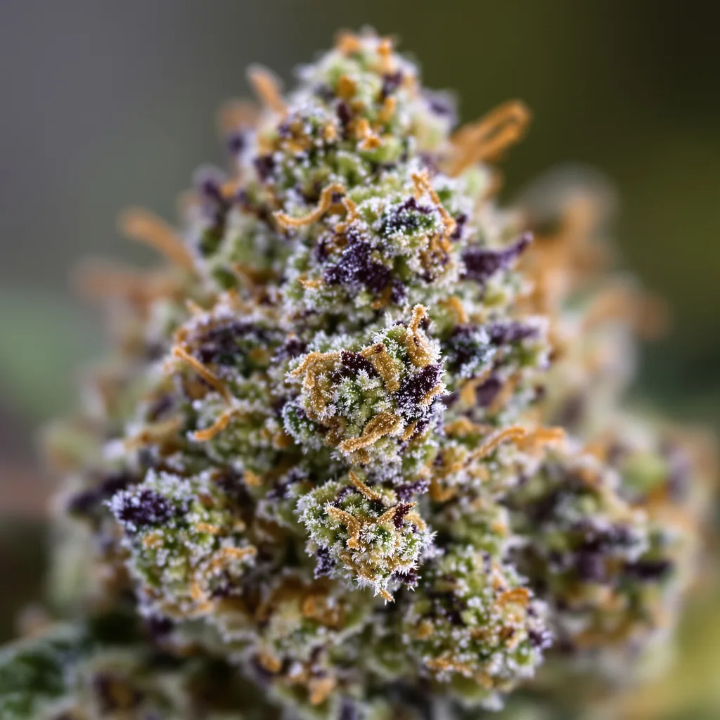 Green Line OG cannabis bud close-up showing dense forest-green nugs