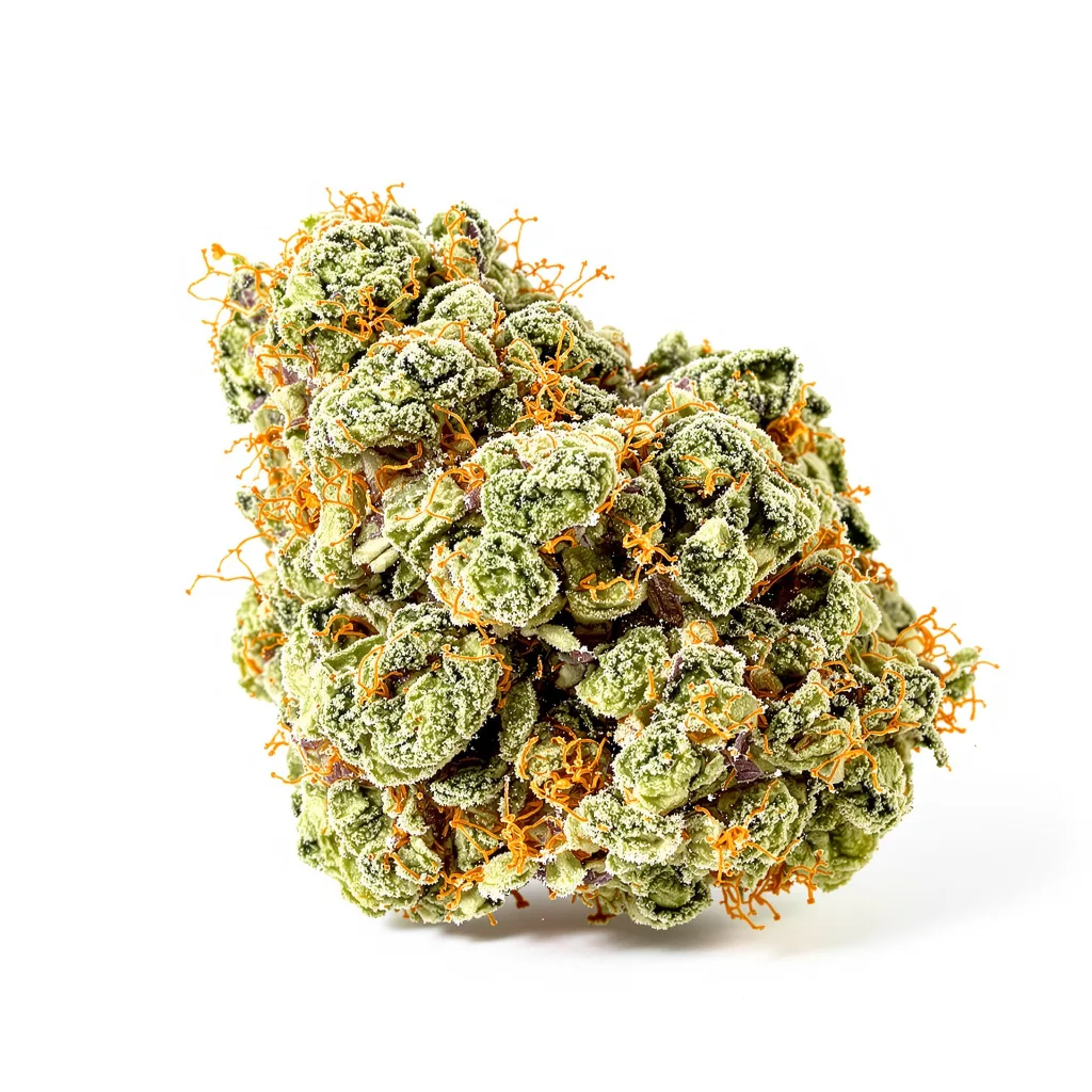 Green Queen 44% indica / 56% sativa flower with visible trichomes