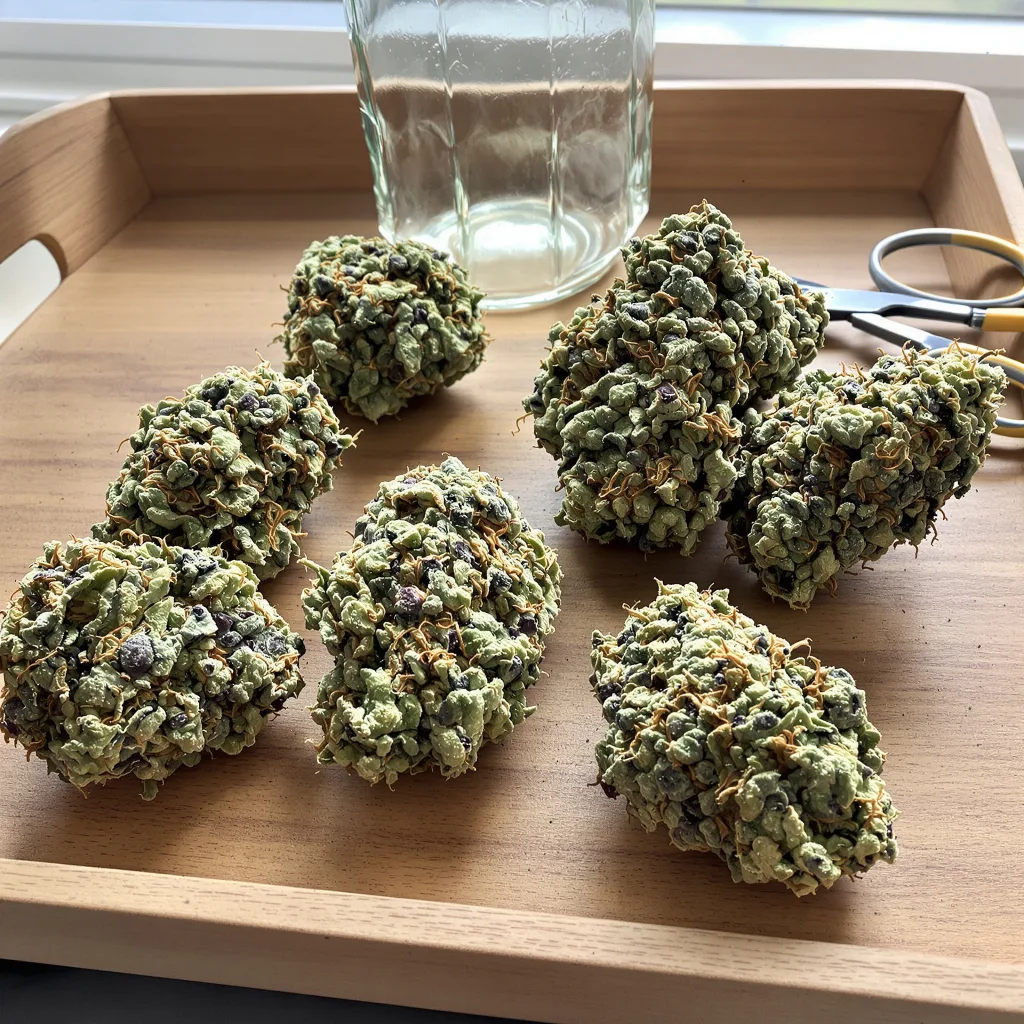 Guido Kush 41% indica / 59% sativa flower with visible trichomes