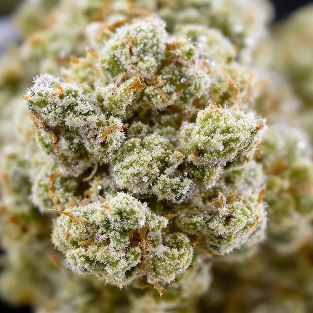 Hawaiian Dream CBD cannabis bud close-up showing pale-green low-resin flower