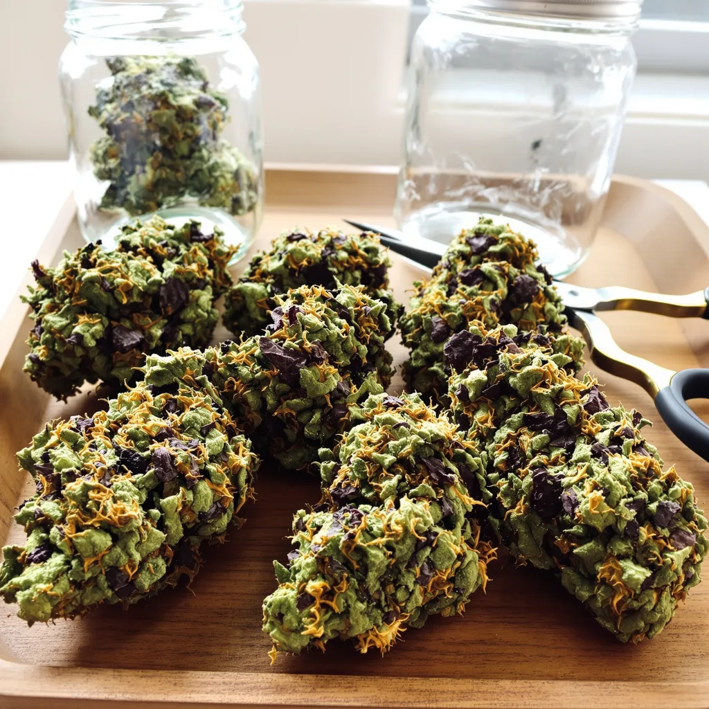 Hindu Kush 67% indica / 33% sativa flower with visible trichomes