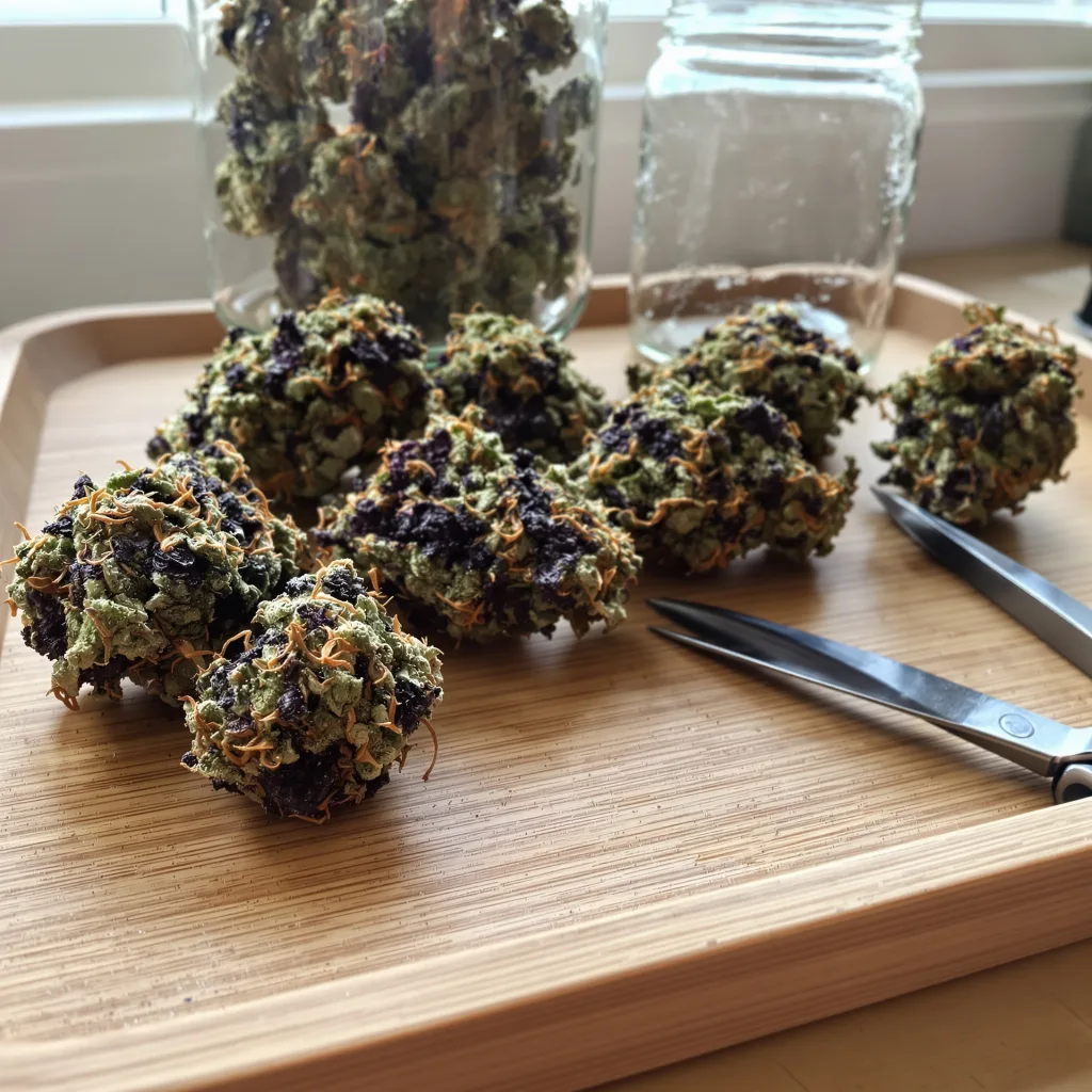 Hindu Skunk 70% indica / 30% sativa flower with visible trichomes