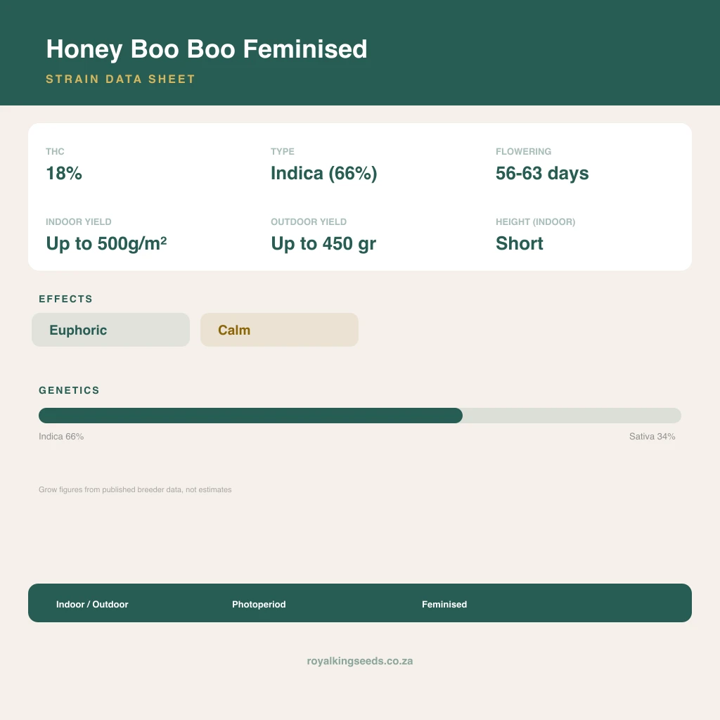 Honey Boo Boo 66% indica / 34% sativa flower with visible trichomes