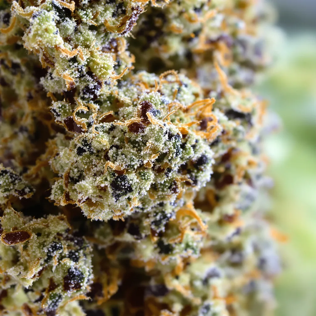 Honey Boo Boo cannabis bud close-up showing dense purple-tinged calyxes