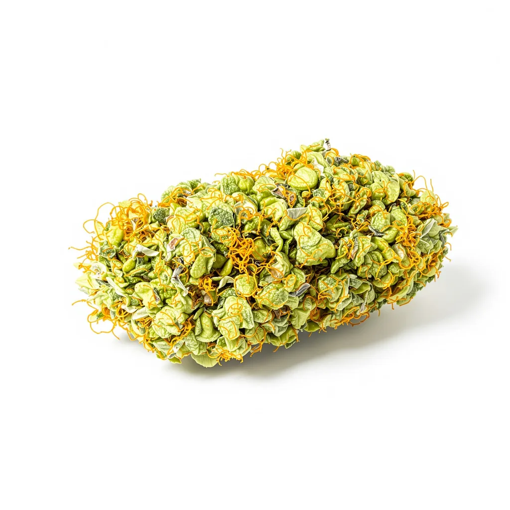 Island Sweet Skunk 25% indica / 75% sativa flower with visible trichomes