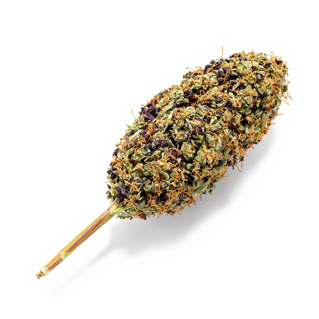 Jedi Kush 64% indica / 36% sativa flower with visible trichomes
